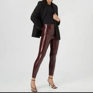 SPANX Glossy Maroon Leather Leggings
